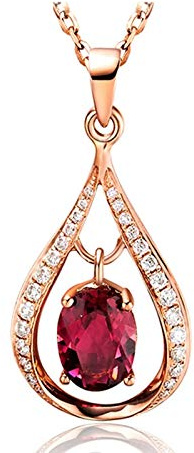 NZVCQVPU Ladies 18 Carat Chain with Drop Pendant with Tourmaline 0.65Ct Rose Necklace Vintage for Mother Girlfriend