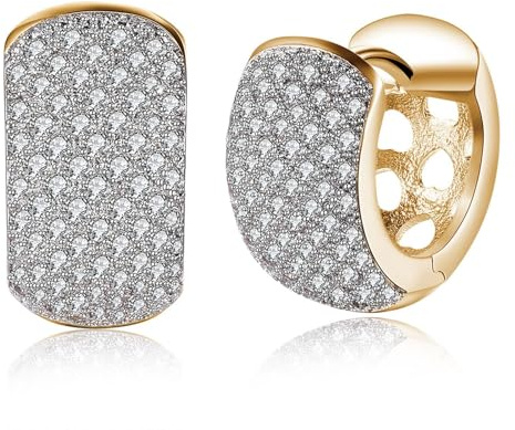 KnSam Gold 9 Karat Damen Ohrstecker Echtgold Schmuck, Creolen Einreihig mit Labor Erstellt Diamant, Au 375 Damenohrringe, Champagner Gold