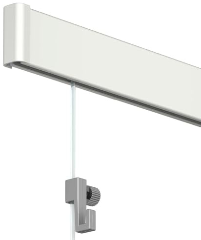 Artiteq Click Rail sistema di sospensione per quadri, 400 cm – bianco primerizzato (RAL 9016) – set completo con fili trasparenti, ganci e materiale di fissaggio – portata 30 kg per metro