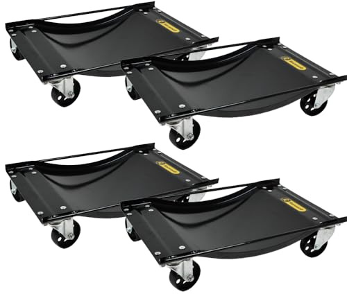 Car Wheel Dollies RocwooD 4 Skates Dolly Van Positioning Garage Jack New 38x60cm 4000lbs/1800KG 360-Degree Rotation Castor Wheels 18KG Garage Workshop Moveable