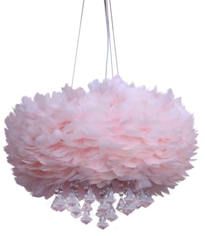 ksxnkhk Lustre en Plumes Roses avec Pendentif en Cristal, luminaire Moderne en Plumes, Lustre féminin Romantique pour Chambre de Fille, Suspension Nuage Duveteuse - 19,6