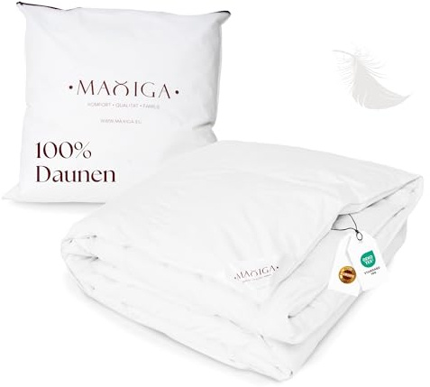maxiga Reine Daunendecke Ganzjahr 200x200 cm – 100% DAUNEN, 1800g Füllgewicht, leicht & atmungsaktiv, Wärmebalance für alle Jahreszeiten, Oeko-TEX Zertifiziert, Allergiker geeignet, Baumwollhülle