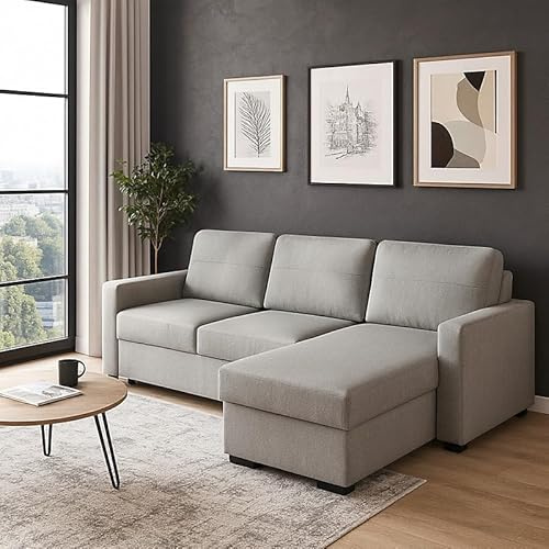 Agritrade AK Tokio D Corner Sofa Bed with Storage Modern Reversible Design Comfortable Living Room Furniture Light Grey