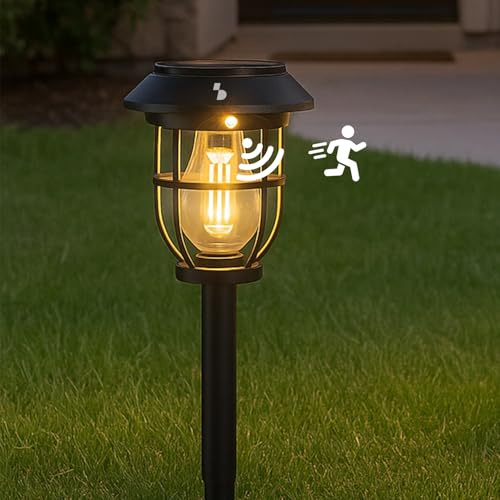 BEPER P207ILO106 Solar-Gartenleuchte mit Bewegungsmelder – Solarleuchte für den Außenbereich mit Erdspieß und Griff, 3 Beleuchtungsmodi, automatische Einschaltung, IP44
