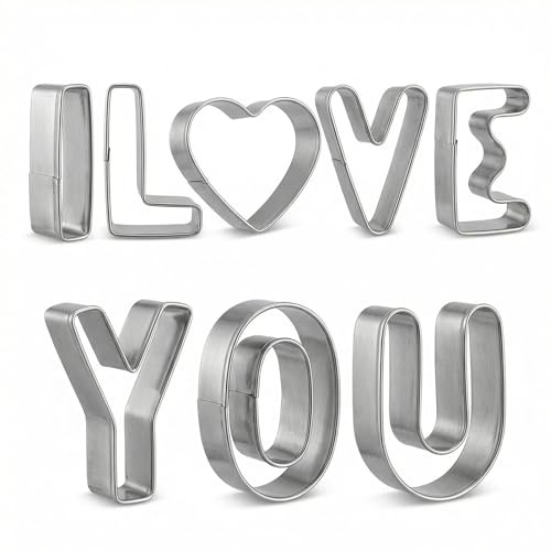 Stainless Steel I Love You Letter & Heart Cookie Cutters Set - 8 Pieces Mini Metal Molds for Baking, DIY Crafts, Fondant, Pastry, Fruit & Vegetable Stamping