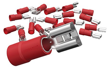 AUPROTEC 25x Flachsteckhülsen 0,5-1,5 mm² rot/Steckbreite 2,8 mm Teilisoliert PVC weiblicher Steckverbinder FDD Kabel-Verbinder aus Messing verzinnt