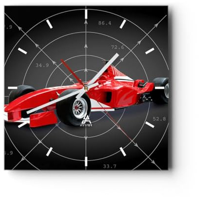 Modern Wanduhr Formel F1 Auto Geschwindigkeit 30x30cm Quadrat Klein Wand Uhr Glas Analog Zimmeruhren Küche Büro Wohnzimmer Glasuhr Wall Clock Dekoration Design Wanddekoration Küchenuhr C3AC30x30-2255