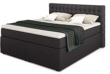 Betten Jumbo King Boxspringbett 200x200 cm mit Bettkasten 7-Zonen TFK Härtegrad H2 und Visco-Topper | Farbe Anthrazit | div. Größen verfügbar