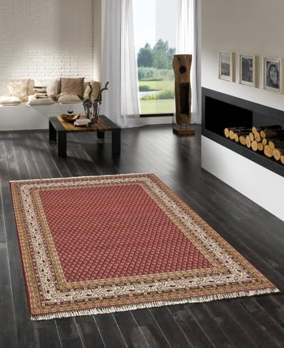 Rug Studios Teppich Bikaner Mir | handgeknüpft | Farbe: Rot; Größe: 120 x 180 cm | strapazierfähig und leicht zu reinigen | Wohnzimmer | Schlafzimmer