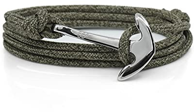 Anchor Rope Bracelet for Men & Women Made from Stainless Steel and Durable Rope - Adjustable - Handmade in The UK - (Forest Green & Silver)