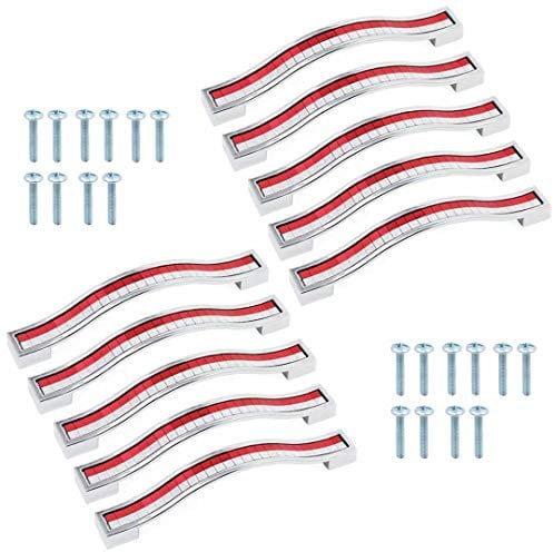 Frolahouse 10pcs Kommode Schubladengriffe, Moderne Tür Schrank Küche Möbelgriff Knöpfe - Zine-Alloy Grind Strass Crystal Türgriffe (Rot,CC: 128mm)