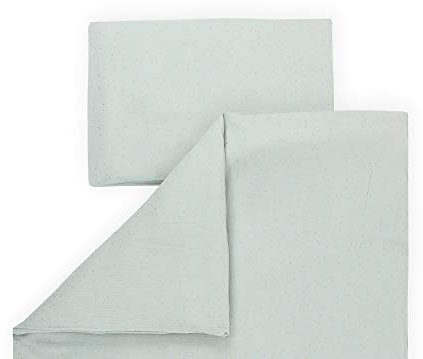 KraftKids Bettwäsche-Set Musselin goldene Punkte auf Grün aus Kopfkissen 80 x 80 cm und Bettdecke 140 x 200 cm, Bettbezug aus Baumwolle, handgearbeitete Bettwäsche gefertigt in der EU