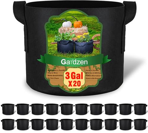 gardzen 20-Pack 3 Gallon Grow Bags, Aeration Fabric Pots with Handles, Pot for Plants