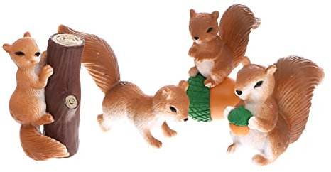 PRETYZOOM 4er Pack Eichhörnchen Figur Harz Eichhörnchen Tannenzapfen Baumschmuck Miniatur Landschaft Dekoration für DIY Handwerk Ostern Weihnachtsgeschenke