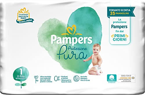 Pampers Reiner Schutz (Naturello) Newborn, Windeln mit Baumwolle und natürlichen Materialien aus Pflanzen, 0% Duft, Kinder Unisex, Größe 1 (2-5 kg), 35 Stück