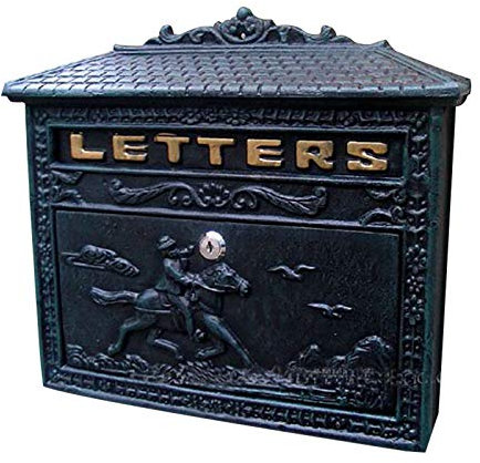 GETZ MSYO Briefkasten Groß Antik Postkasten Antik Vintage Oxidfarbe Gusseisen für Wandmontage Horse Abschließbar, Vintage Gold/Schwarz (36x32,8x9cm)