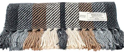 Mucros Weavers Herren Wollschal, handgewebt in Irland, traditioneller Fischerschal (grau, braun gestreift)