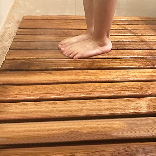 KDDFN Teak Badematte rutschfest,Luxus-Badematte aus Bambus,Bambus Badematte für die Dusche,Umweltfreundlicher Teppich für Badezimmer,Innen- und Außeneinsatz,Hellbraun (65x160cm/26x63in)