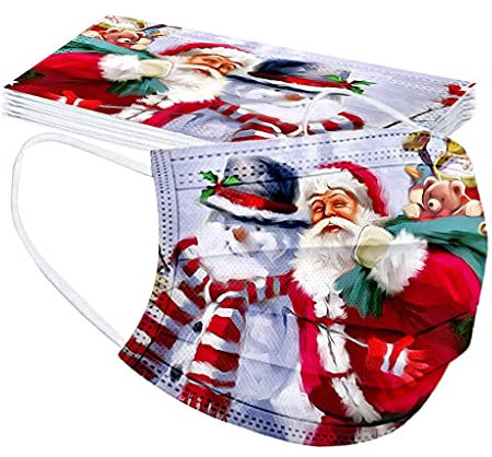 Lulupi 10 Stück Einweg Erwachsene Mundschutz mit Weihnachtsmotiv Mund und Nasenschutz Halstuch Maske Bedruckt Weihnachtsmaske Rentier Motiv Einmal MNS Mund-Tuch Staubdicht Tücher Bandana Schals
