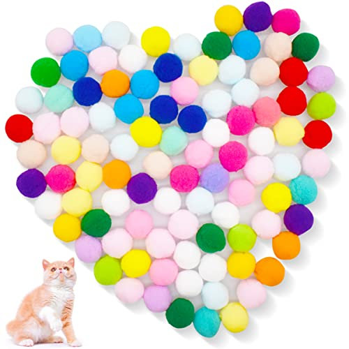 Saijer Katze Pompom,100 Stück Katze Spielzeug Bälle 3CM Flauschigen Elastischer Ball Katze Bälle Buntes Katzenplüsch Elastischer Kauen Ball Katze Interactive Spielzeug für Haustier Katzen Hunde