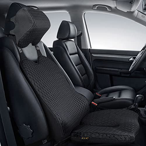 Braveking Orthopädisches Sitzkissen, Mit Lordosenstütze und Kopfstütze, Ergonomisches Stuhlkissen Memory Schaum, Ischias, Hämorrhoiden & Zurück Schmerz Linderung für Autositz, RollstuhlBlack-1pck