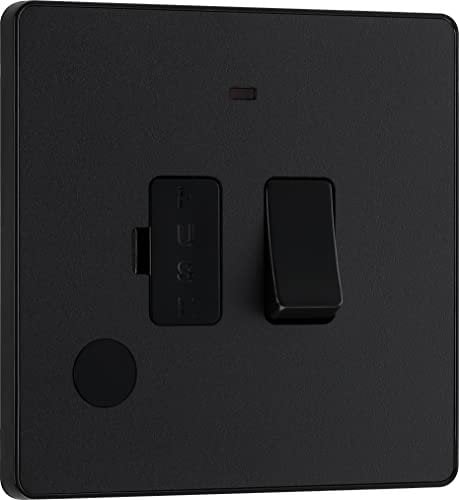 BG Electrical Switched Fused Connection Unit with LED Power Indicator and Flex Outlet, Fused Spur Switch, Double Pole, Screwless Front Plate, Round Edges, Evolve, Matt Black, 13A, PCDMB52B