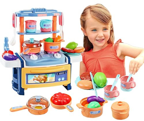 COO11 20Pcs Kitchen Toy Set for Kids with Light and Sound, Pretend Cooking Stove with Utensils, Pots and Play Food, Educational Kitchen Play Set Gift for Boys and Girls Ages 3+