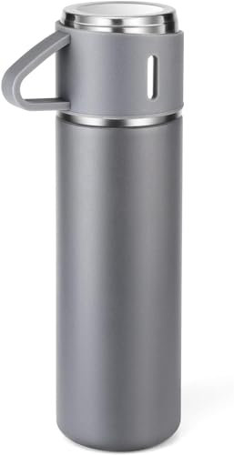 Bouteille isotherme à café en acier inoxydable avec tasse pour boissons chaudes et froides, 500 ml (gris mug, 500ml)