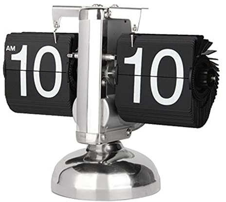 Tnfeeon Flip Desk Clock, Accurate Retro Mechanical Flip Clock Single Foot Large Numbers Stainless Steel Quartz Movement for Home (Black)
