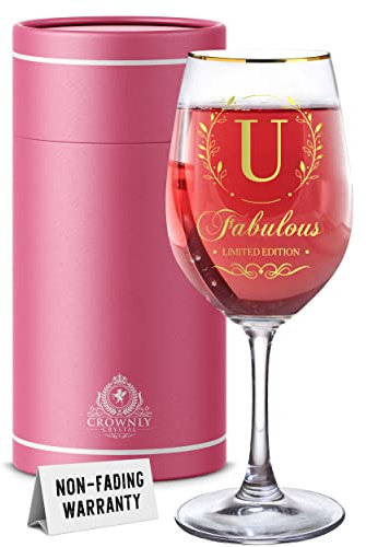 CROWNLY CRYSTAL® Personalised Gifts for Her Unique and Birthday Presents Gift Ideas for Women Wine and Gin Glasses for Friend or Her (U)