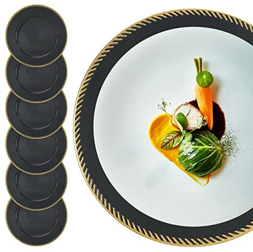 DEPLATTE Platzteller Ø 33 cm Wiederverwendbar 1 STK, Tischdekoration, Dekoteller für Hochzeit, Geburtstag, Catering, Familienfeier, Silvester (Schwarz)