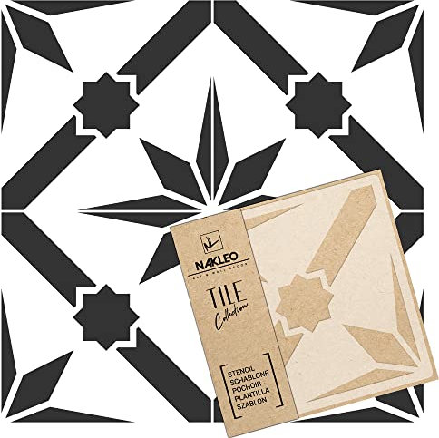 NAKLEO Fliesen Schablone zum Malen 20x20 cm, Sagarra Geometrischer Stern Mosaik, Kunststoff Wiederverwendbare Bodenschablone DIY, Holz Möbel Wand Dekoration