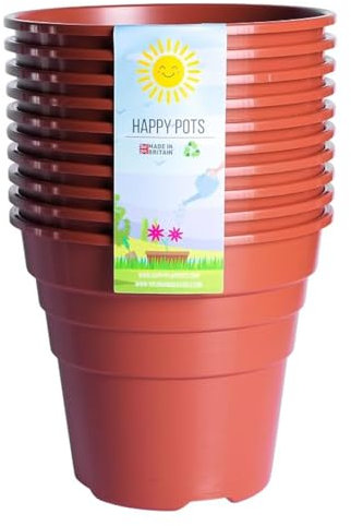 Happy Pots - 15cm Gloss Terracotta - Pack of 10 Premium Plastic Plant Pots - Reusable Flower Pots for Indoor/Outdoor Home Décor Gardening - Round, Heavy Duty, UV Resistant, Recyclable - Made in UK