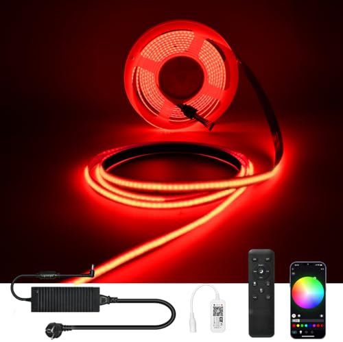 WIFI COB RGBW LED Streifen Alexa, 24V 5M RGB+Kaltweißes COB LED Strip LED Band Dimmbar, 784LEDs/M, App-Steuerung, COB RGBW LED Strip Alexa COB LED Lichtband Kompatibel mit Alexa Google Home