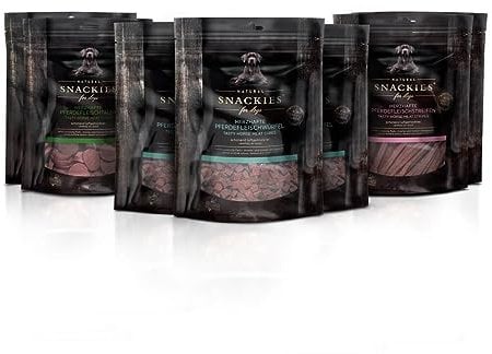 SNACKIES Vorteils-Set Pferd 6+1 Pack (à 170g) Premium Snacks für Hunde ohne Zusatz von Getreide, Zucker, Farb-, Aroma- und Konservierungsstoffe, schonend luftgetrocknete Leckerli
