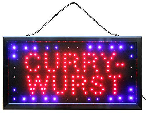 Ucult Currywurst LED Schild Wurstverkauf Leuchtreklame Imbiss Kiosk Wurstbude Werbeschild für Schaufenster Leuchtschild Laden Geschäft Deko Beleuchtung