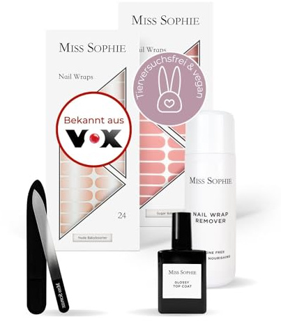 Original Miss Sophie Starterset I Selbstklebende Nagelfolien I Nagelaufkleber in Nude Babyboomer & Sugar Babe I Kein Absplittern I Langer Halt I Schnelle & einfache Anwendung I Premium Nagellackfolie