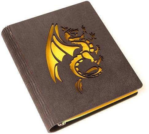 GS-ROAD Holz Notizbuch A5 Kariert Hardcover - DRACHE - 100 Seiten Persönliches Tagebuch für Büro Schule Haushalt - Holz Diary Notebook A5 Kariert - Reisetagebuch