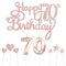 Personalised Rose Gold Happy 70th Birthday Cake Topper Set With Number Candles, Star Cupcake Toppers and Decorations for Her Him Women Anniversary (Set 9)
