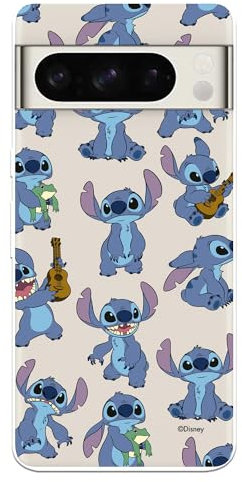 Funda para Google Pixel 8 Pro Oficial de Lilo & Stitch Patron Transparente para Proteger tu móvil. Carcasa para Google de Silicona Flexible con Licencia Oficial de Disney