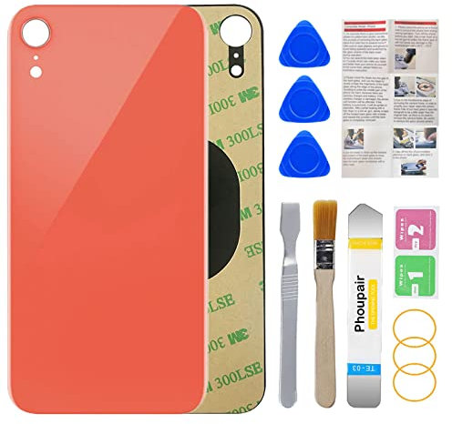 Phoupair OEM Ersatz-Rückglas für iPhone XR 6,1 Zoll, alle Träger mit professionellem Werkzeugset und Montageanleitung (Koralle)