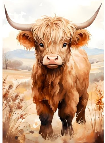 DAERLE Diamond Painting Hochland Kuh, 5D Set für Erwachsene, Zubehör, Bezaubernde Kuh Full Drill Geschenk für Home Wall Décor 30x40cm