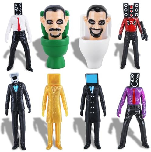 8 Stück Skibidi Toilet Figuren, Horrorspiel Figuren Spielzeug Titan Speakerman TV Man Cameraman Geburtstagsdeko Geburtstag für Mädchen Jungen Kinder