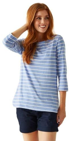 Regatta Womens Bayletta 3/4 Sleeve Top T-Shirt, Hydrangea Blue/White, 20 UK