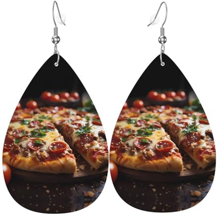 Verlockende Wurst-Pizza-Muster, modische Tropfen-Ohrringe, Anhänger, stilvoll und schön, leicht, baumelnd für Damen und Mädchen, Einheitsgröße, Leder