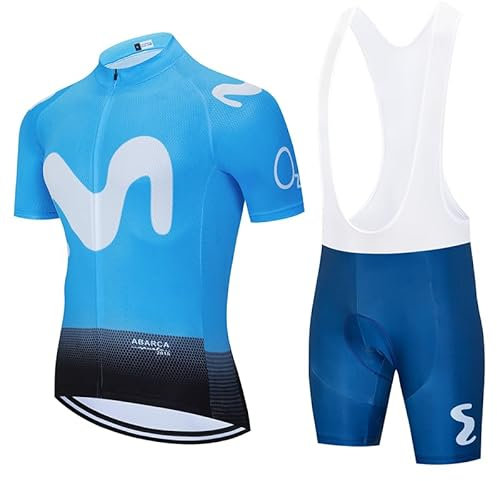Herren Radtrikot kurzärmliges Set Radbekleidung Pro RennradJersey und Radhose mit 19D Gepolstert (Blue+White, M)