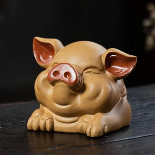 GALSOR Teeservice Für Erwachsene Handgefertigtes Skulptur-Teeset Chinesisches Glückspilz-Schweinkopf-Modell Ornamente Yixing-Teehaustier Aus Lila Ton Kunsthandwerk Teekanne Teeservice