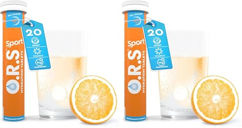 O.R.S Sport Hydration Tablets with Electrolytes, Vegan, Gluten and Lactose Free Formula – Soluble Sports Oral Rehydration Tablets with Natural Orange Flavour, Low Calorie, Adult & Children, 20 Tablets