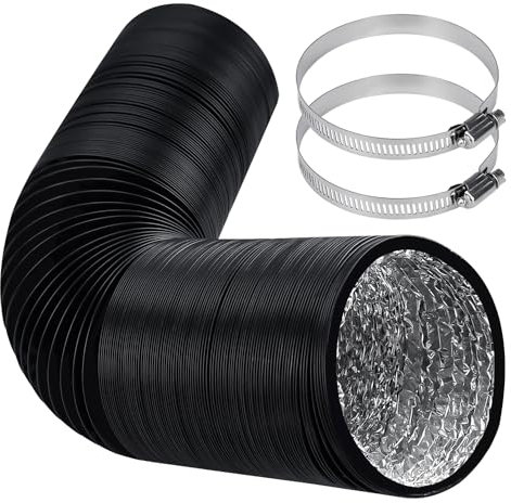 125mm Abluftrohr, 5m PVC Abluftschlauch, Schwarz Flex-Schlauch Abluftschlauch mit 2 Schlauchschelle Edelstahl für Mobile Klimaanlage, Trockner, Abluftventilator, Belüftungssystem