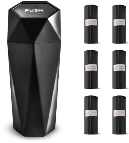 ZUYIST Car Bin, Mini Car Trash Can with Lid and 6 Rolls Trash Bags Portable Garbage Can Leakproof Car Accessories for Automotive Home Office Kitchen